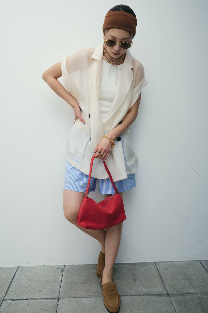 [予約/SET]ラメワッシャーダブルジレ+ストライプイージーハーフパンツ(2set)