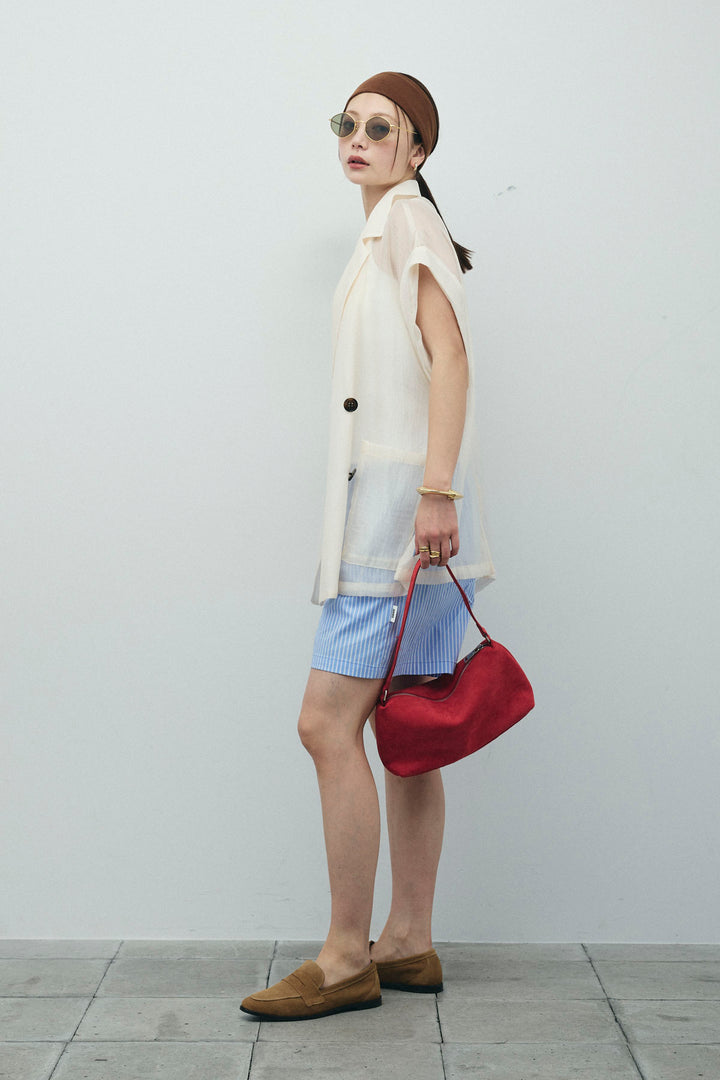 [予約/SET]ラメワッシャーダブルジレ+ストライプイージーハーフパンツ(2set)