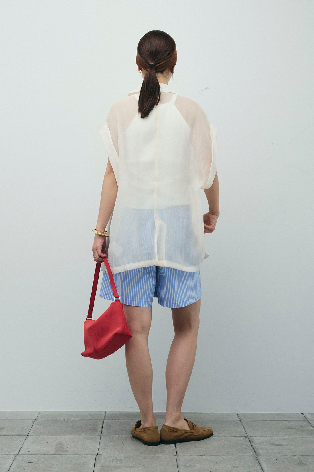 [予約/SET]ラメワッシャーダブルジレ+ストライプイージーハーフパンツ(2set)