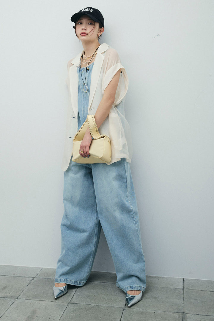 [予約/SET]ラメワッシャーダブルジレ+フロントジップアメスリデニムオールインワン(2set)