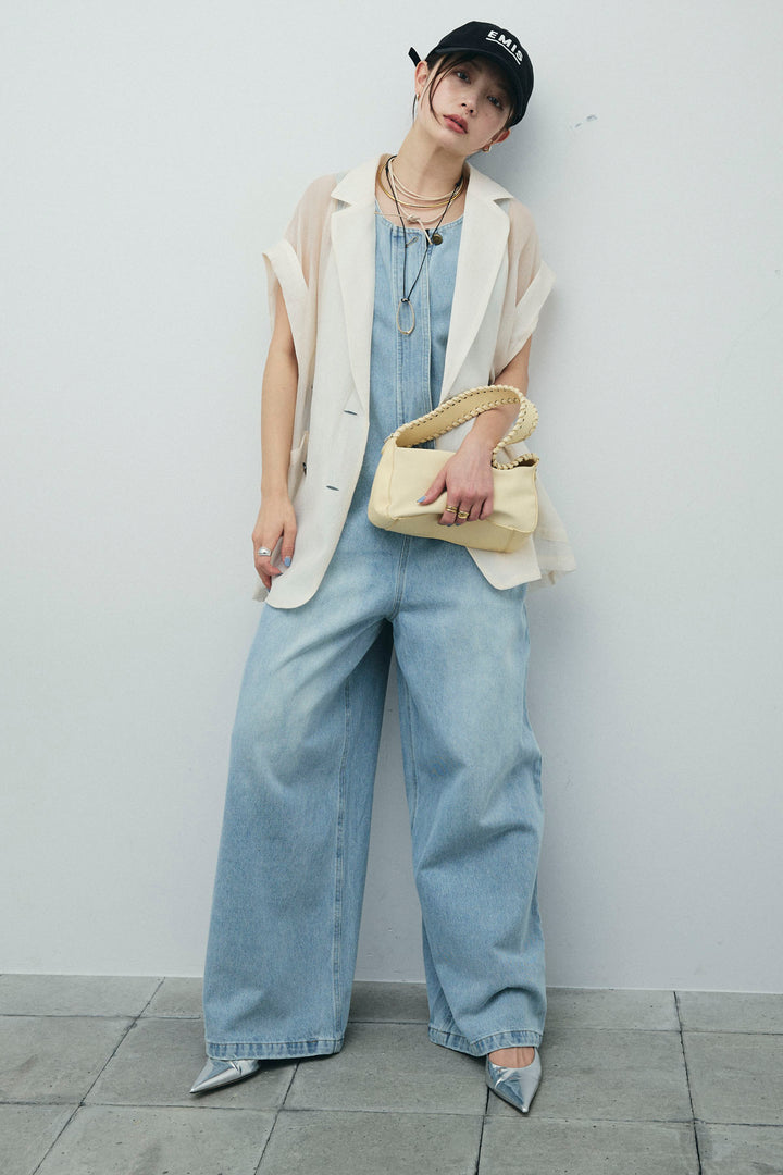 [予約/SET]ラメワッシャーダブルジレ+フロントジップアメスリデニムオールインワン(2set)