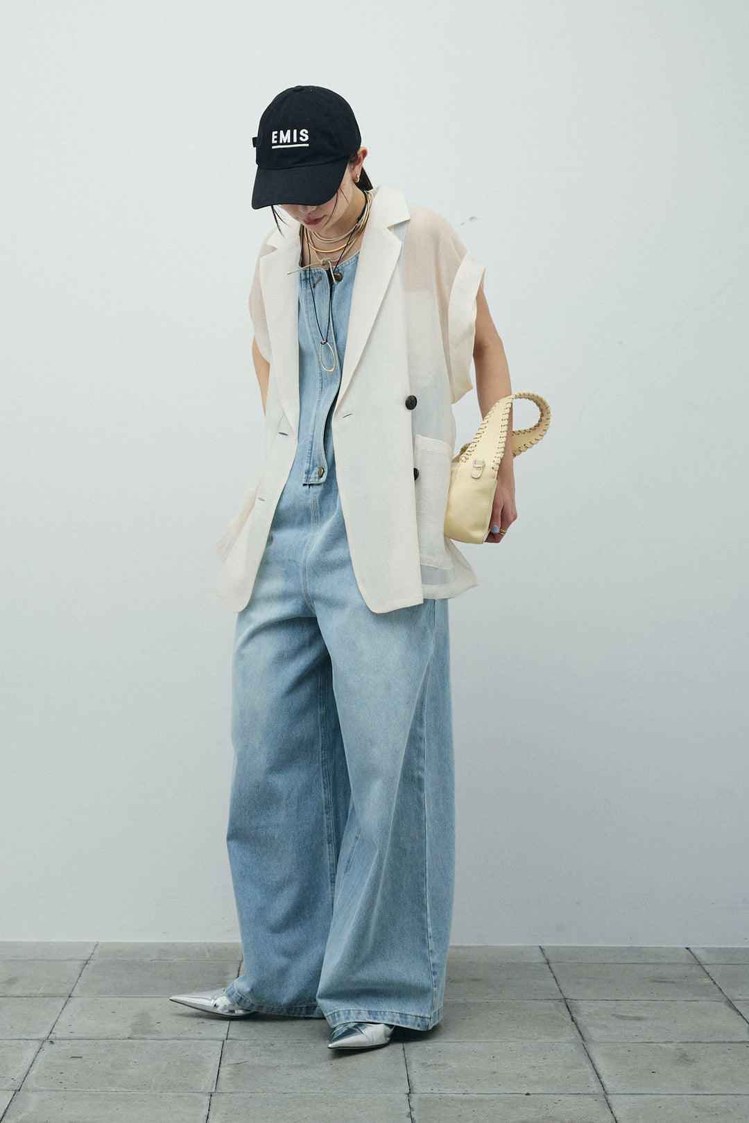 [予約/SET]ラメワッシャーダブルジレ+フロントジップアメスリデニムオールインワン(2set)