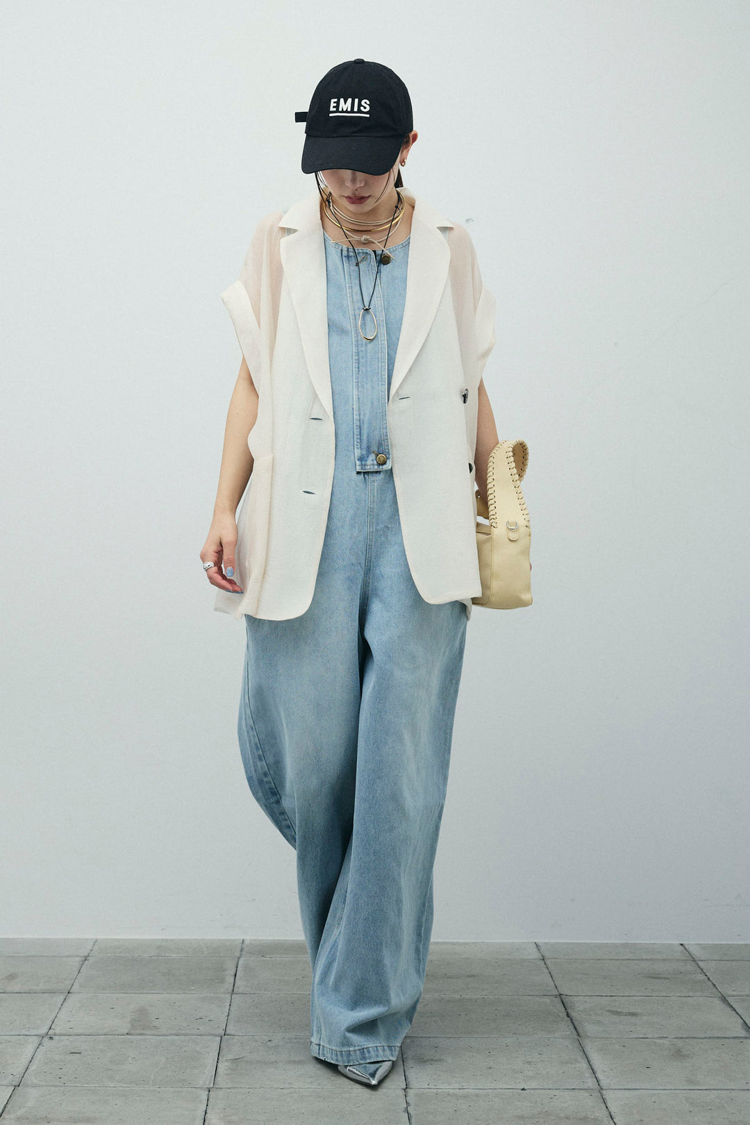 [予約/SET]ラメワッシャーダブルジレ+フロントジップアメスリデニムオールインワン(2set)