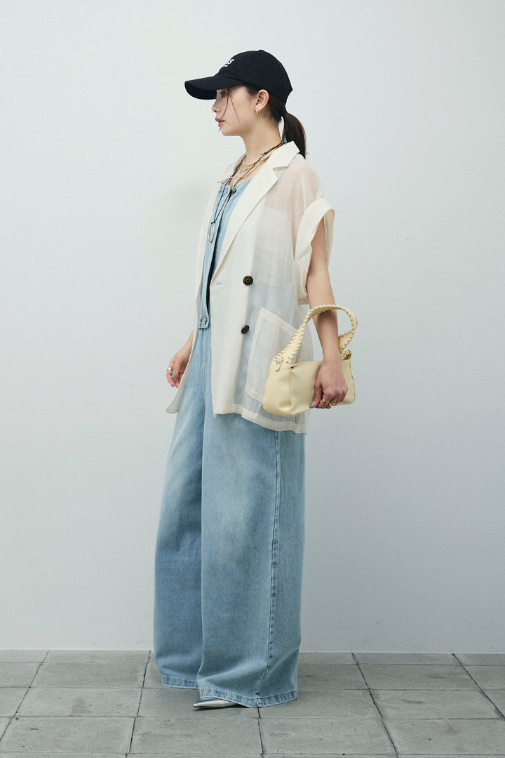 [予約/SET]ラメワッシャーダブルジレ+フロントジップアメスリデニムオールインワン(2set)