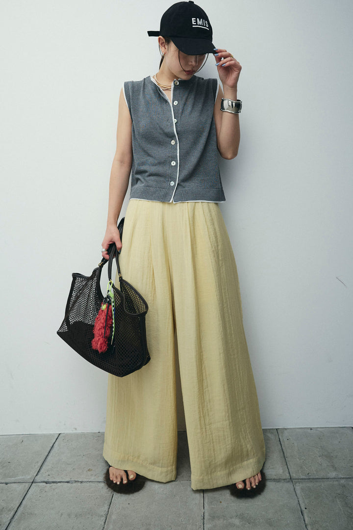 [予約/SET]配色リネンタッチニットベスト+とろみワイドパンツ(2set)