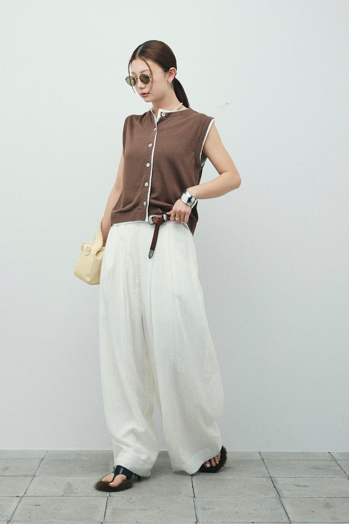 [予約/SET]配色リネンタッチニットベスト+とろみワイドパンツ(2set)