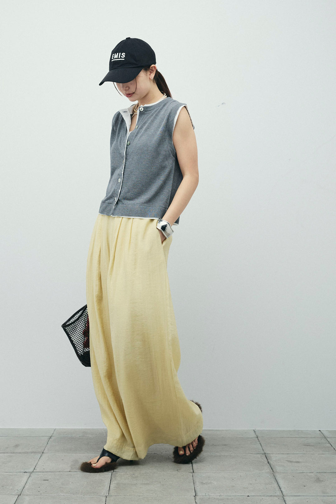 [予約/SET]配色リネンタッチニットベスト+とろみワイドパンツ(2set)