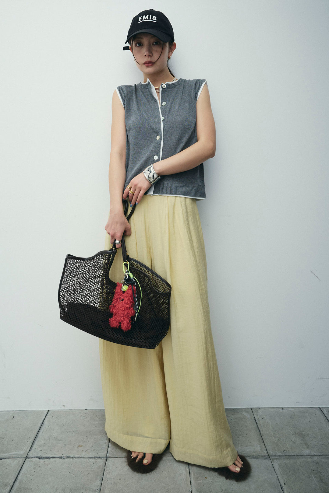 [予約/SET]配色リネンタッチニットベスト+とろみワイドパンツ(2set)