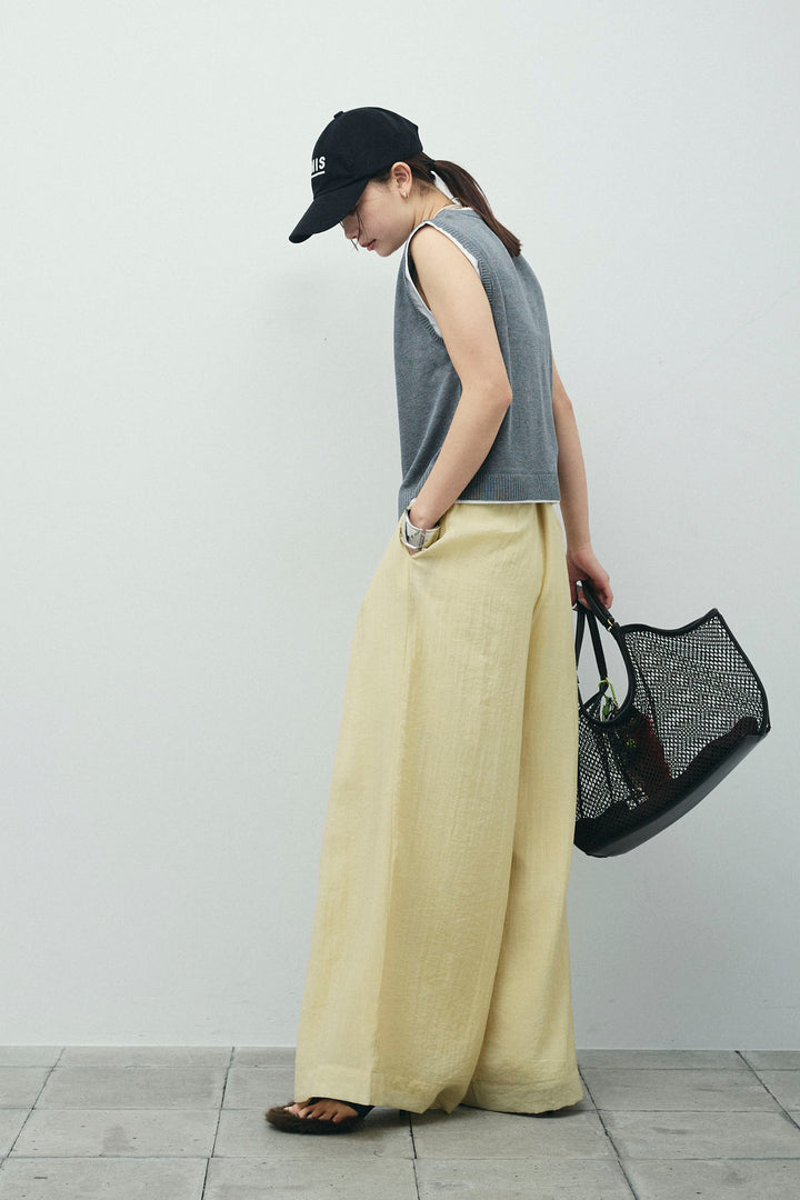 [予約/SET]配色リネンタッチニットベスト+とろみワイドパンツ(2set)