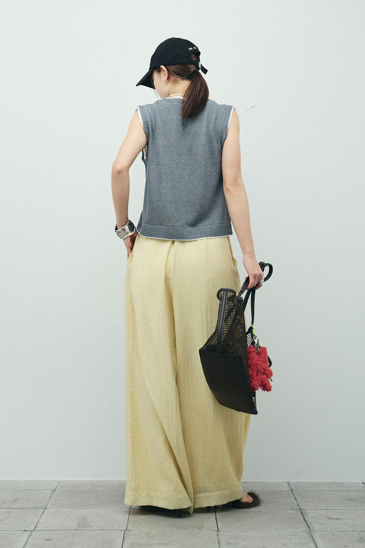 [予約/SET]配色リネンタッチニットベスト+とろみワイドパンツ(2set)