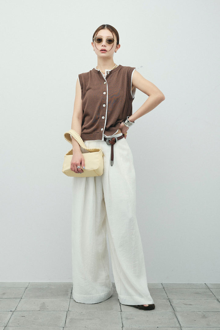 [予約/SET]配色リネンタッチニットベスト+とろみワイドパンツ(2set)