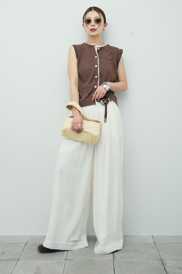 [予約/SET]配色リネンタッチニットベスト+とろみワイドパンツ(2set)