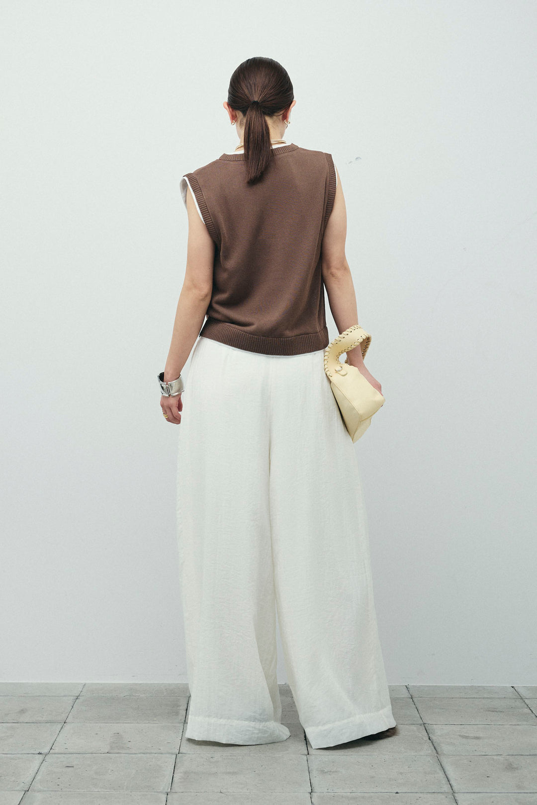 [予約/SET]配色リネンタッチニットベスト+とろみワイドパンツ(2set)
