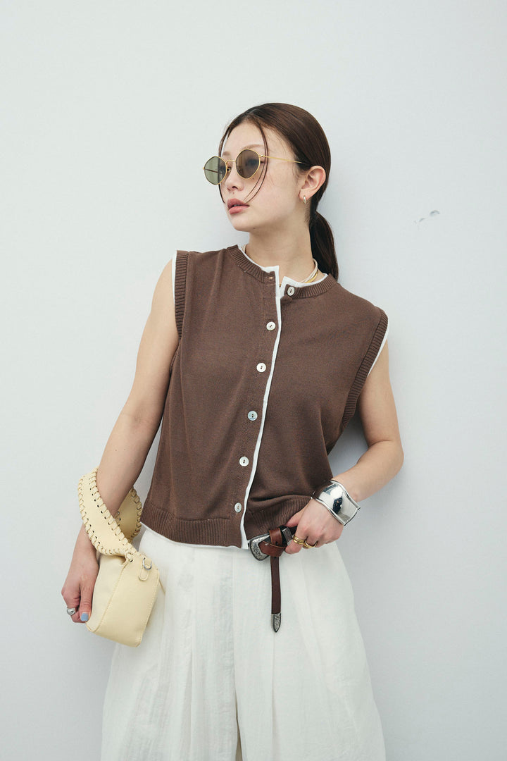 [予約/SET]配色リネンタッチニットベスト+とろみワイドパンツ(2set)