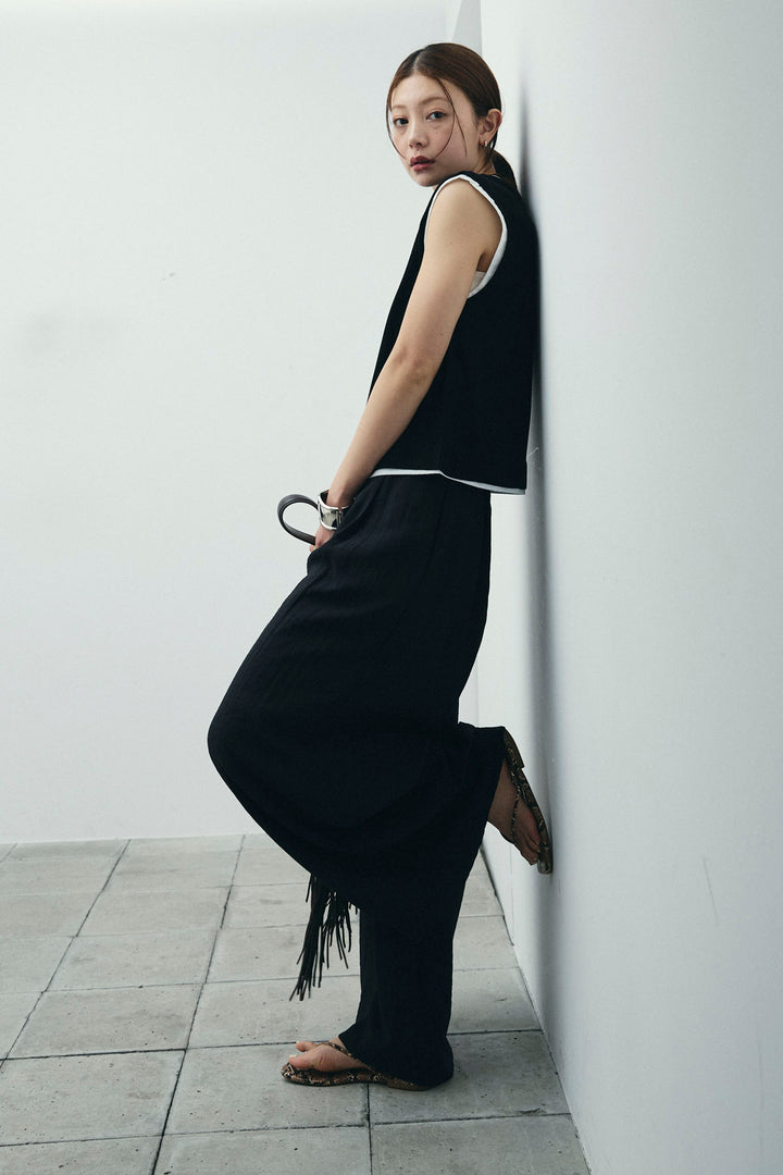 [予約/SET]配色リネンタッチニットベスト+とろみワイドパンツ(2set)