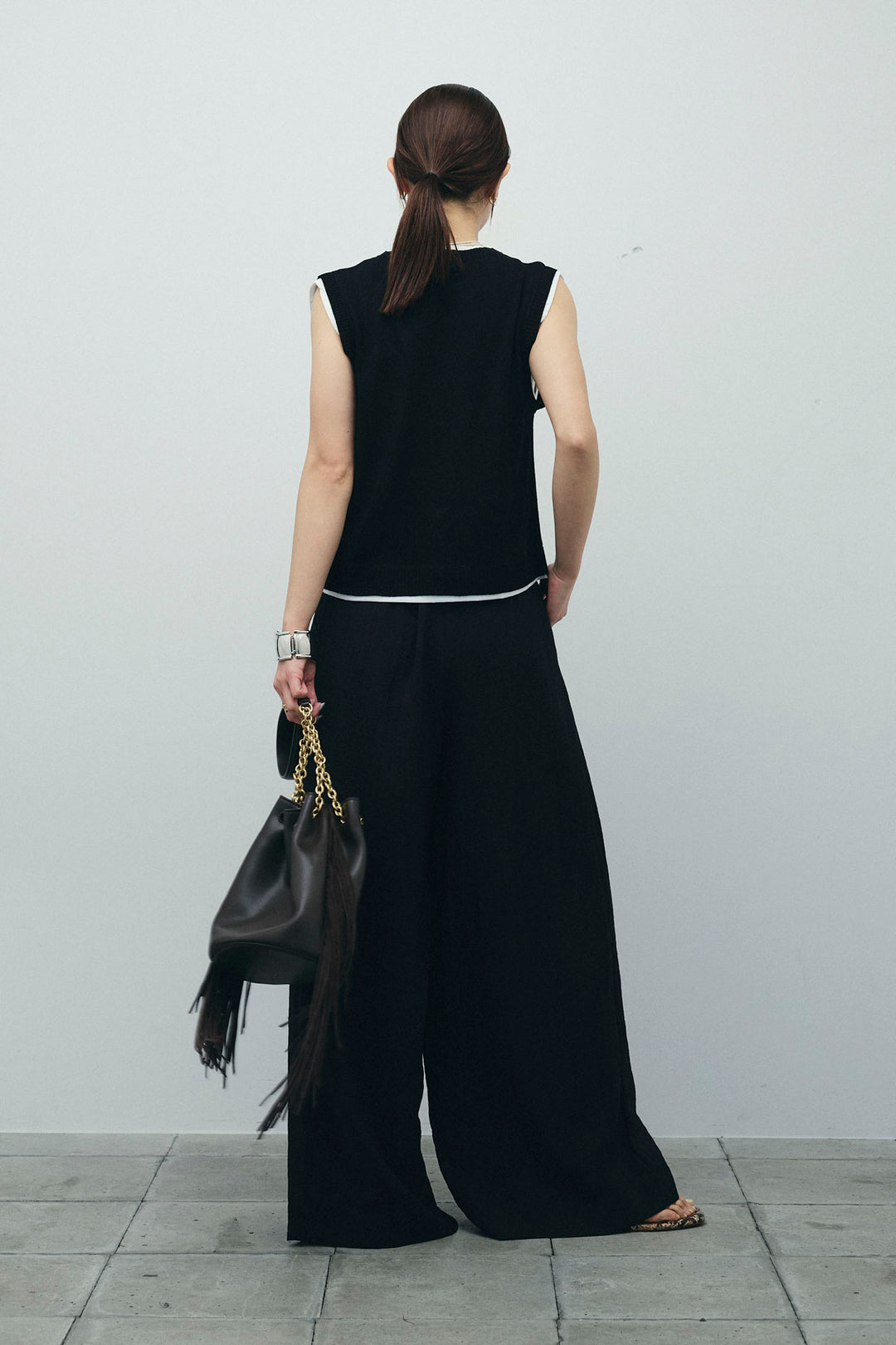 [予約/SET]配色リネンタッチニットベスト+とろみワイドパンツ(2set)