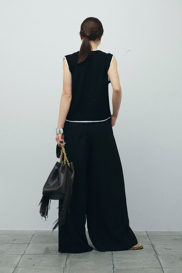 [予約/SET]配色リネンタッチニットベスト+とろみワイドパンツ(2set)