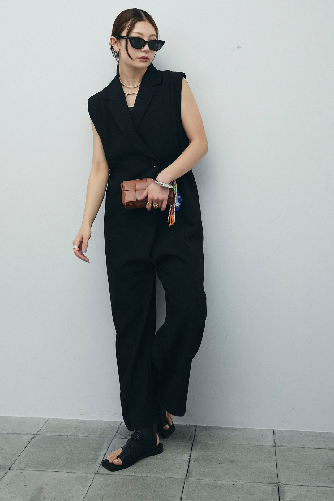 [予約/SET]ウエストデザインスリーブレスジャンプスーツ+テレコベーシックタンク+テレコベーシックタンク(3set)