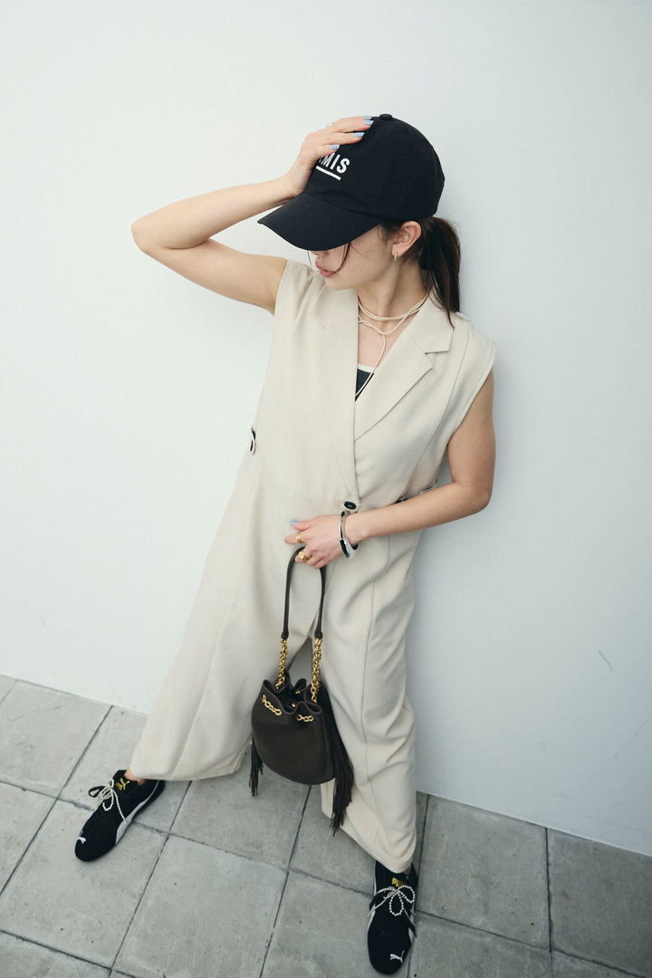 [予約/SET]ウエストデザインスリーブレスジャンプスーツ+テレコベーシックタンク+テレコベーシックタンク(3set)