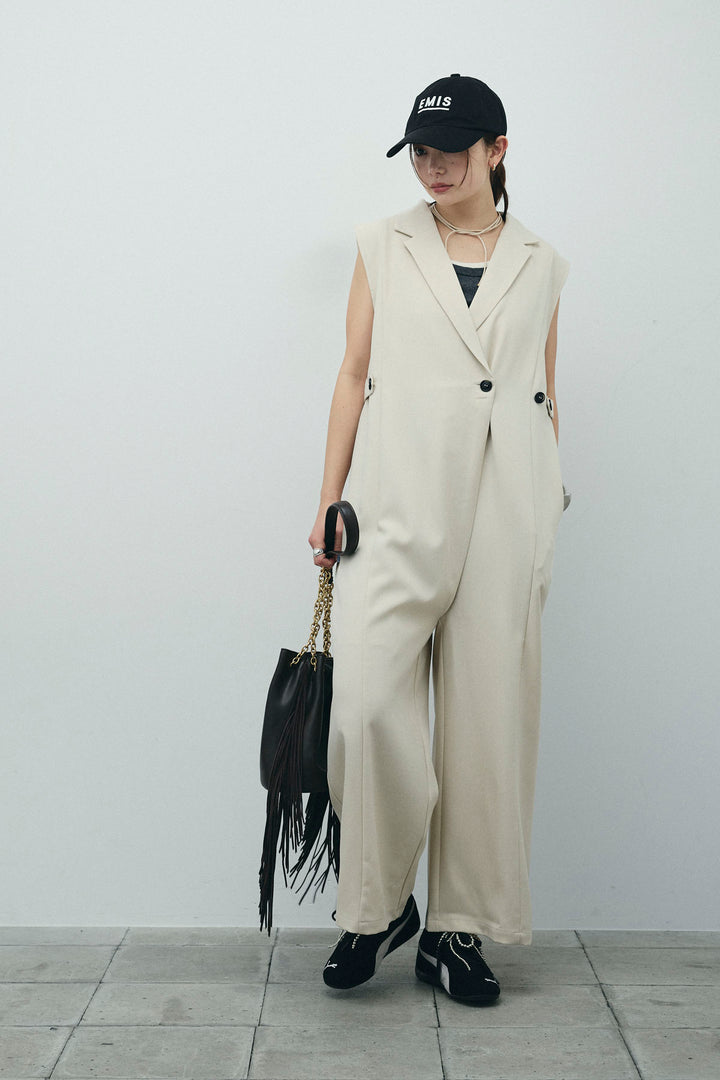 [予約/SET]ウエストデザインスリーブレスジャンプスーツ+テレコベーシックタンク+テレコベーシックタンク(3set)