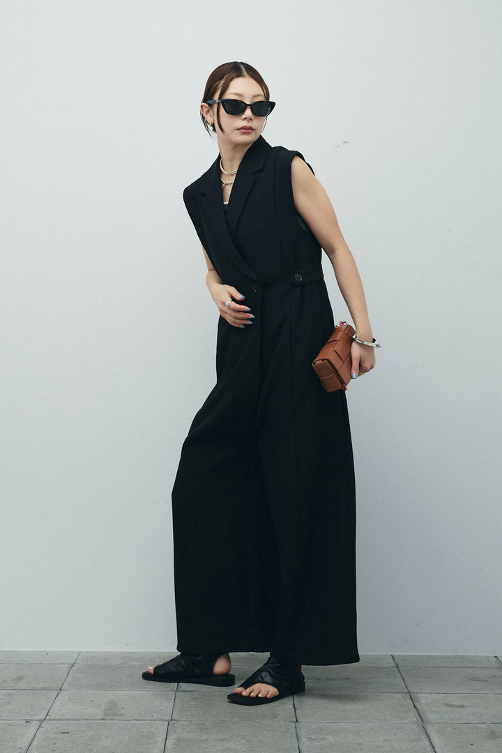 [予約/SET]ウエストデザインスリーブレスジャンプスーツ+テレコベーシックタンク+テレコベーシックタンク(3set)