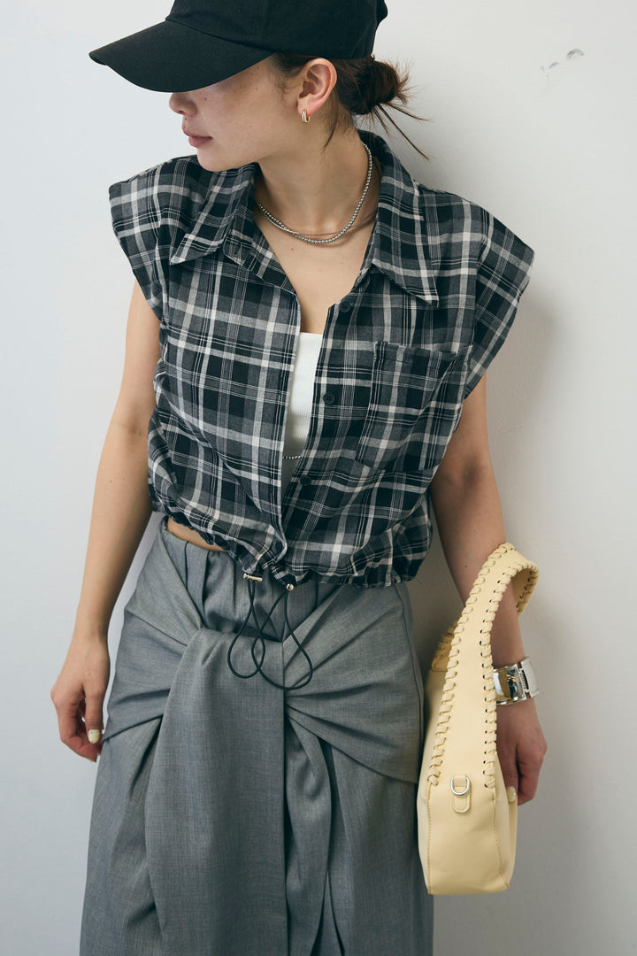 [予約]シアーチェックショート丈ブラウス