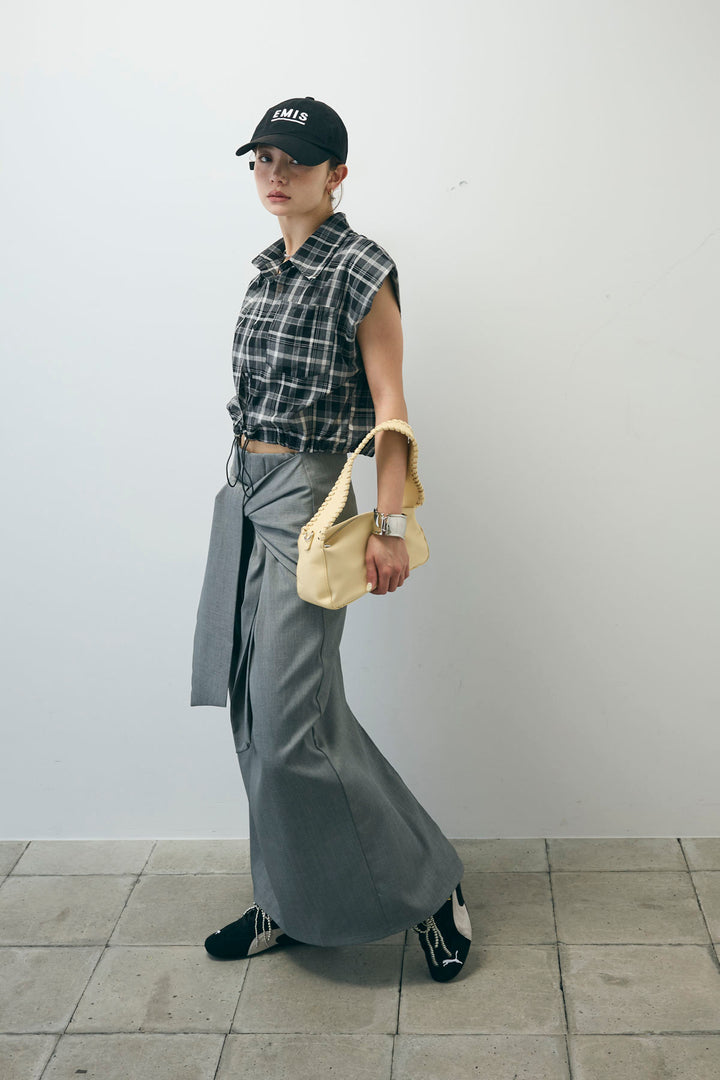 [予約/SET]シアーチェックショート丈ブラウス+フロントクロスタイトスカート(2set)