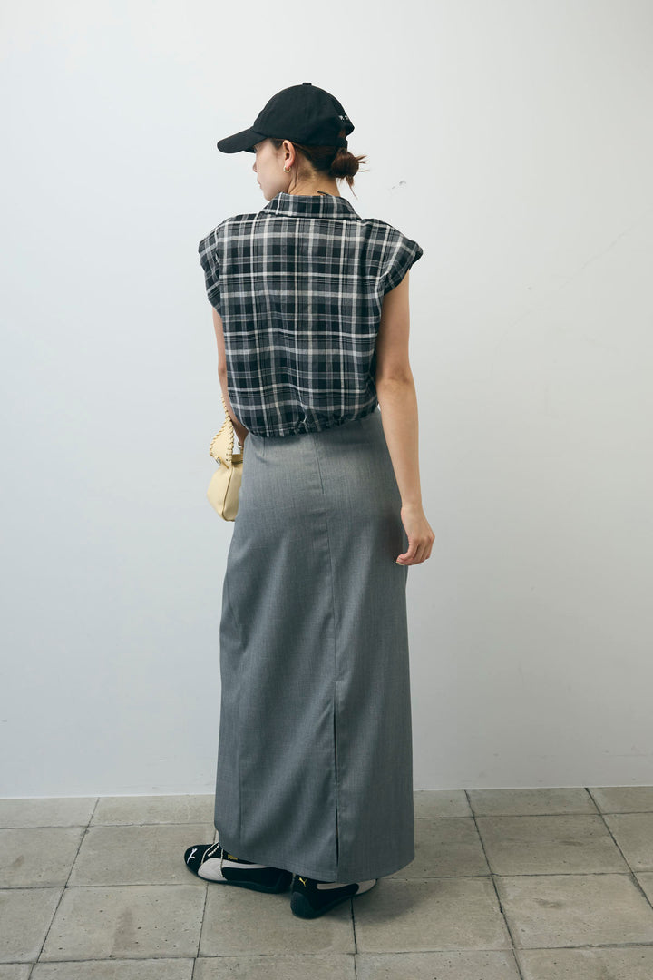 [予約/SET]シアーチェックショート丈ブラウス+フロントクロスタイトスカート(2set)