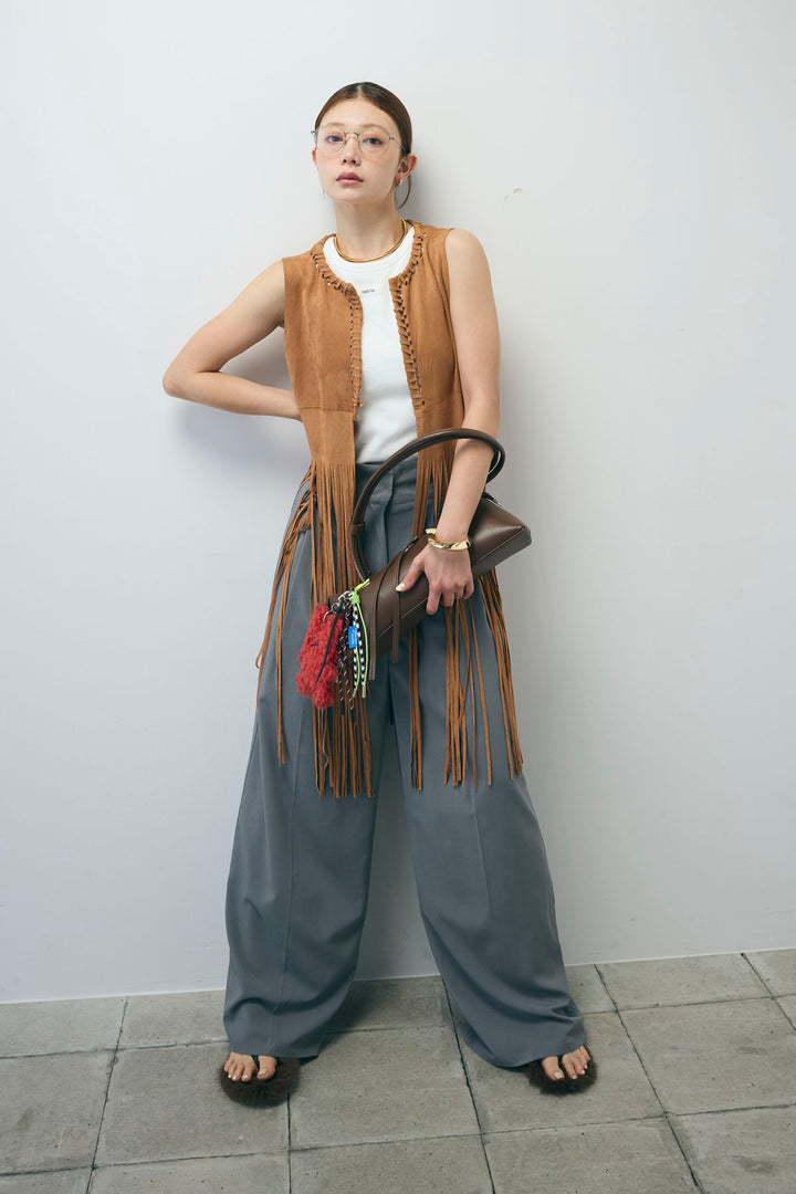 [予約/SET]スウェードライクロングフリンジジレ+ネーム入りアメスリタンク+クレープタックワイドサロペット(3set)