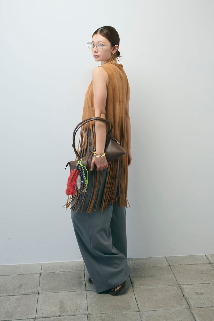 [予約/SET]スウェードライクロングフリンジジレ+クレープタックワイドサロペット(2set)