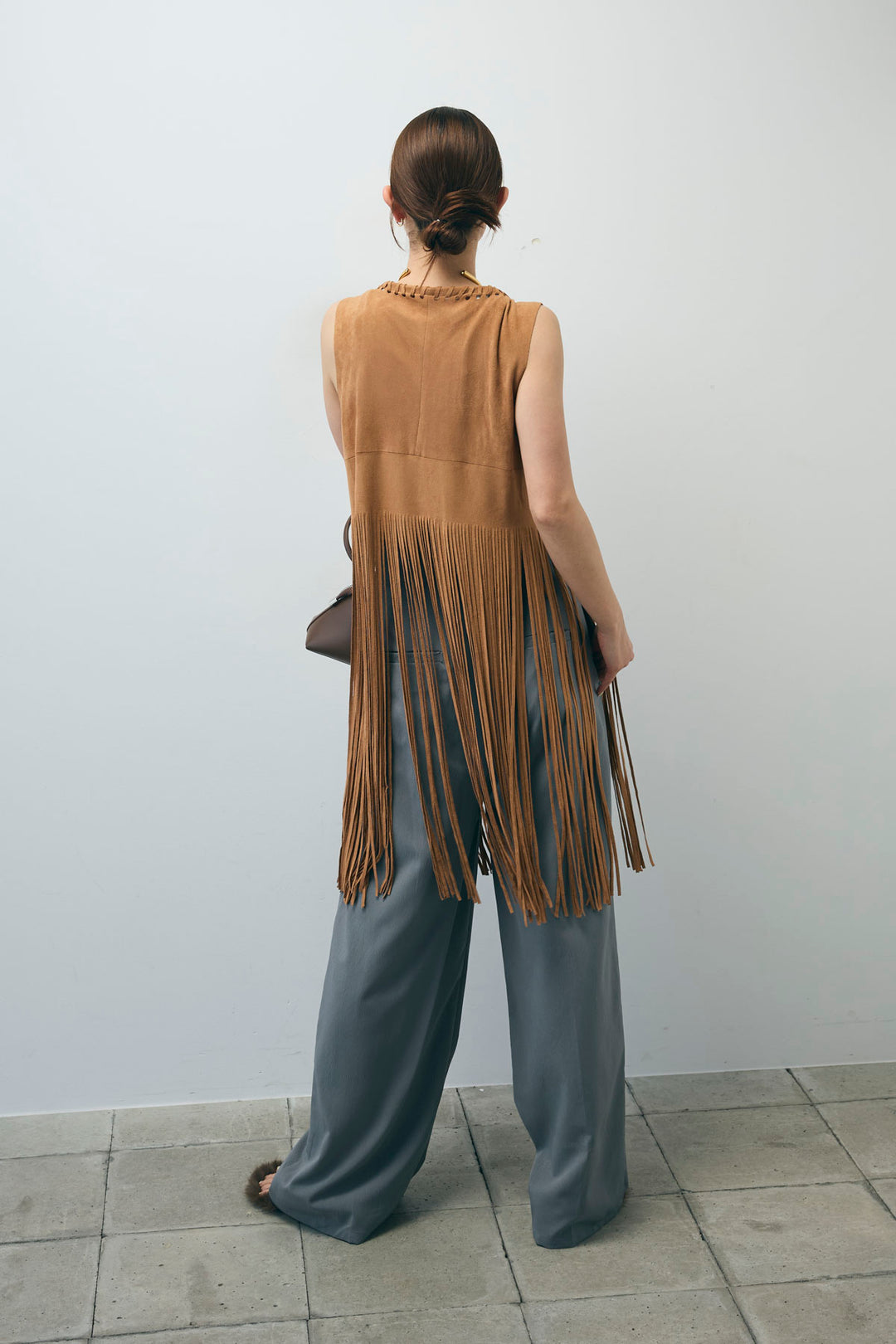 [予約/SET]スウェードライクロングフリンジジレ+ネーム入りアメスリタンク+クレープタックワイドサロペット(3set)