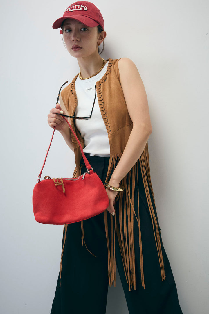 [予約/SET]スウェードライクロングフリンジジレ+クレープタックワイドサロペット(2set)