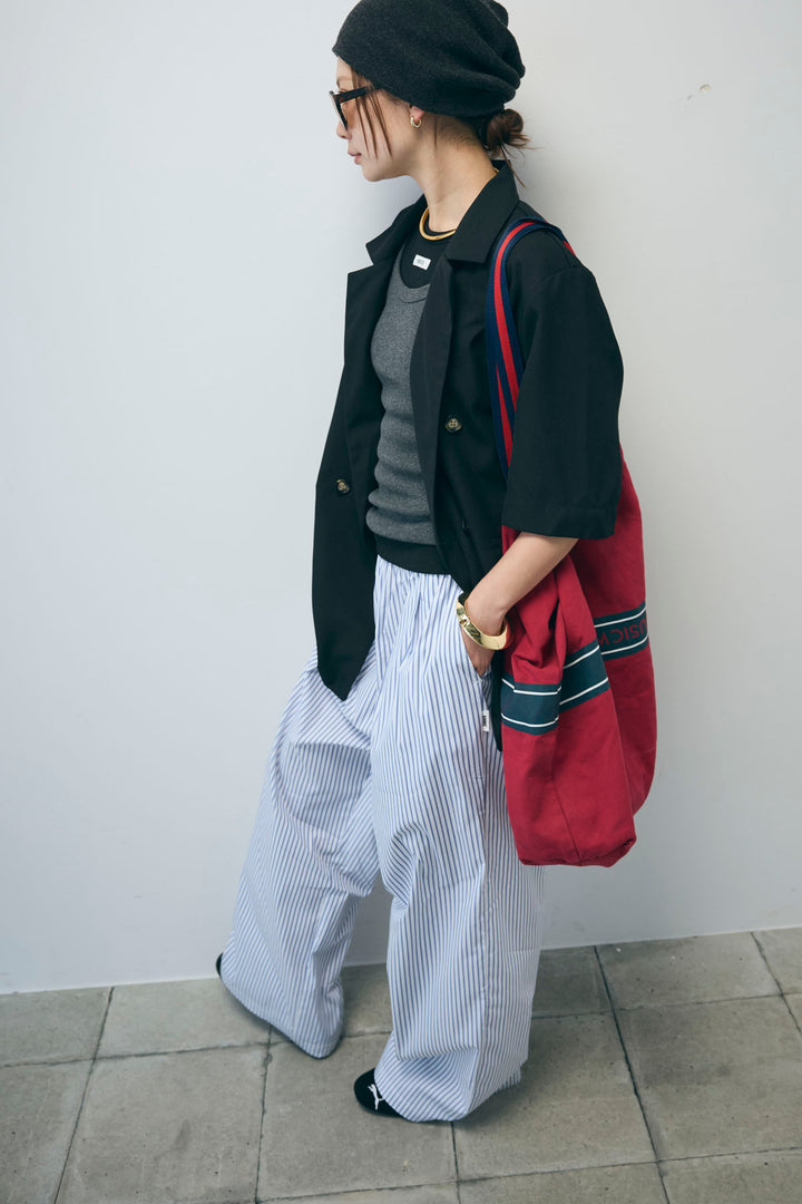 [予約/SET]半袖ダブルテーラードJK+ネーム入りアメスリタンク+テレコベーシックタンク+ストライプ イージー ワイド パンツ(4set)