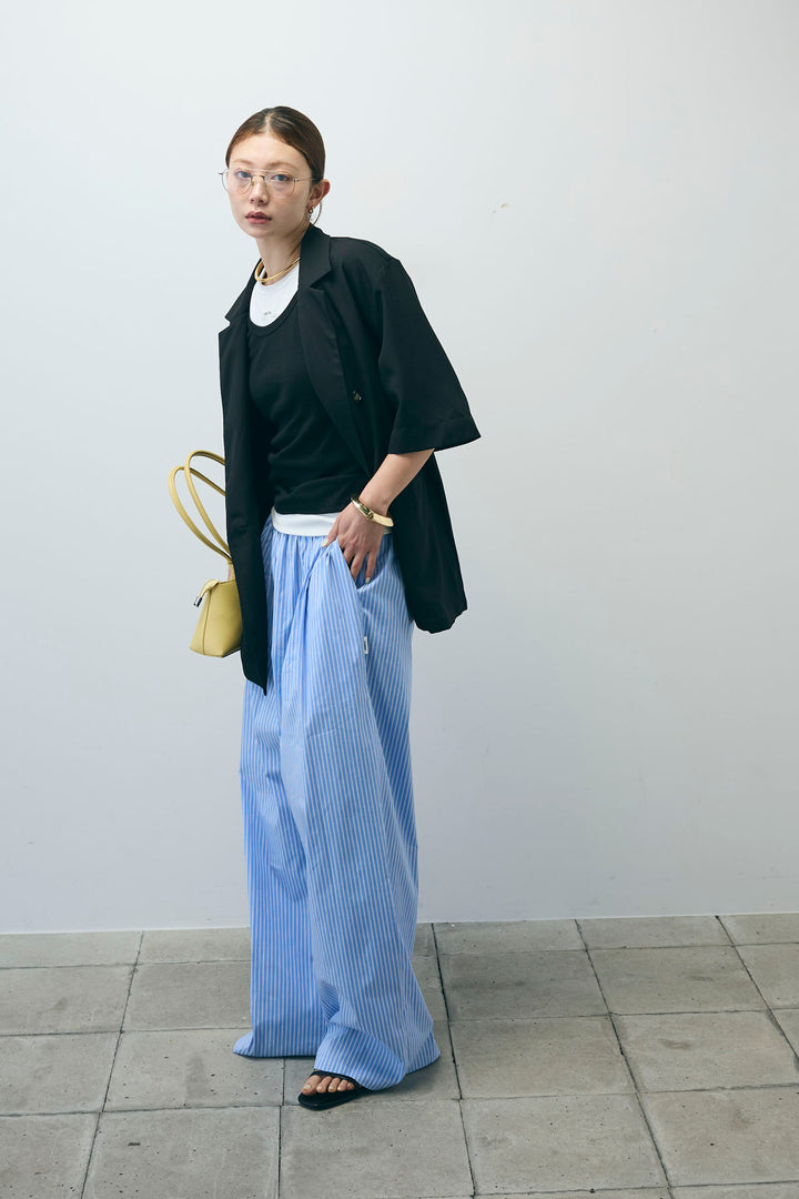 [予約/SET]半袖ダブルテーラードJK+ネーム入りアメスリタンク+テレコベーシックタンク+ストライプ イージー ワイド パンツ(4set)