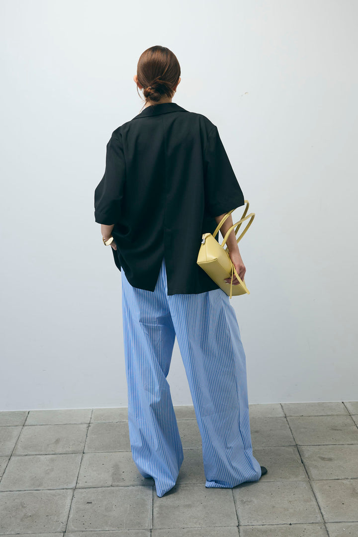 [予約/SET]半袖ダブルテーラードJK+ストライプ イージー ワイド パンツ(2set)