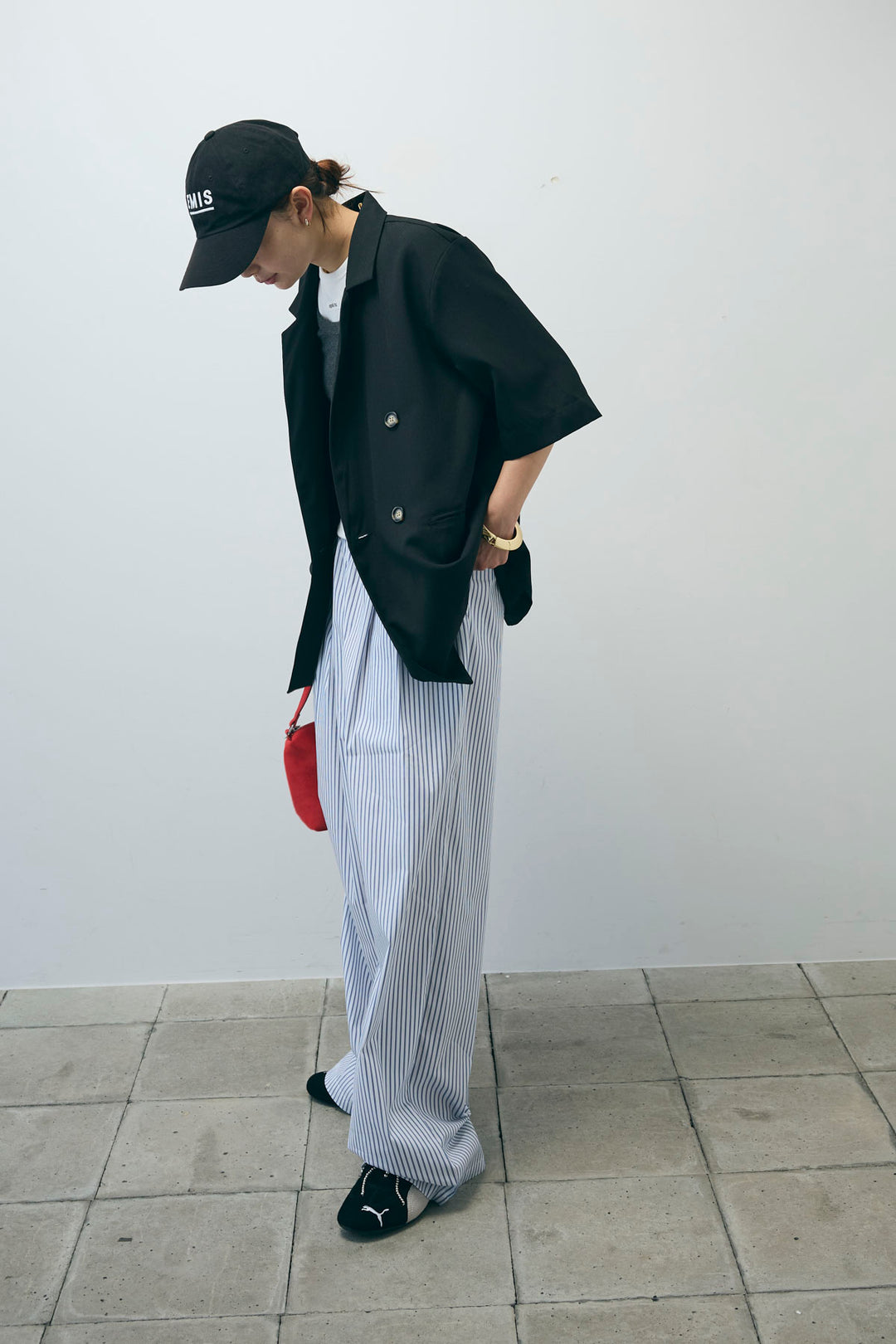 [予約/SET]半袖ダブルテーラードJK+ネーム入りアメスリタンク+テレコベーシックタンク+ストライプ イージー ワイド パンツ(4set)