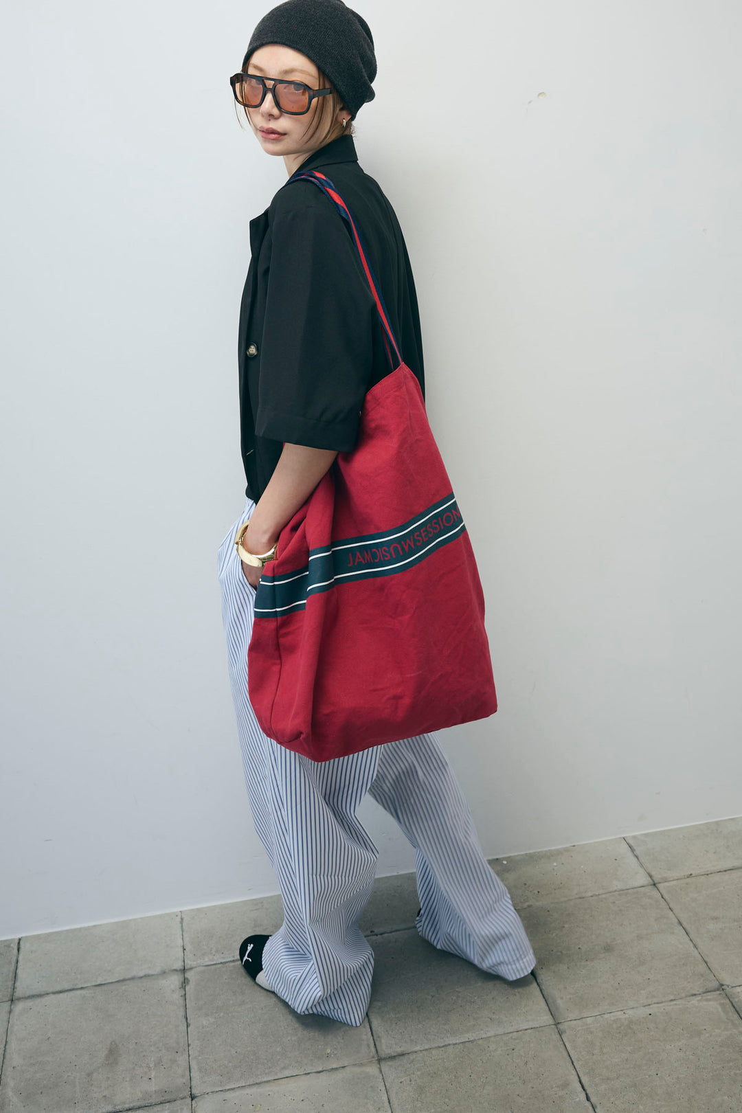 [予約/SET]半袖ダブルテーラードJK+ストライプ イージー ワイド パンツ(2set)