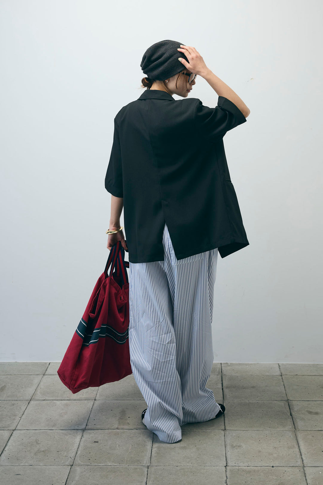 [予約/SET]半袖ダブルテーラードJK+ストライプ イージー ワイド パンツ(2set)