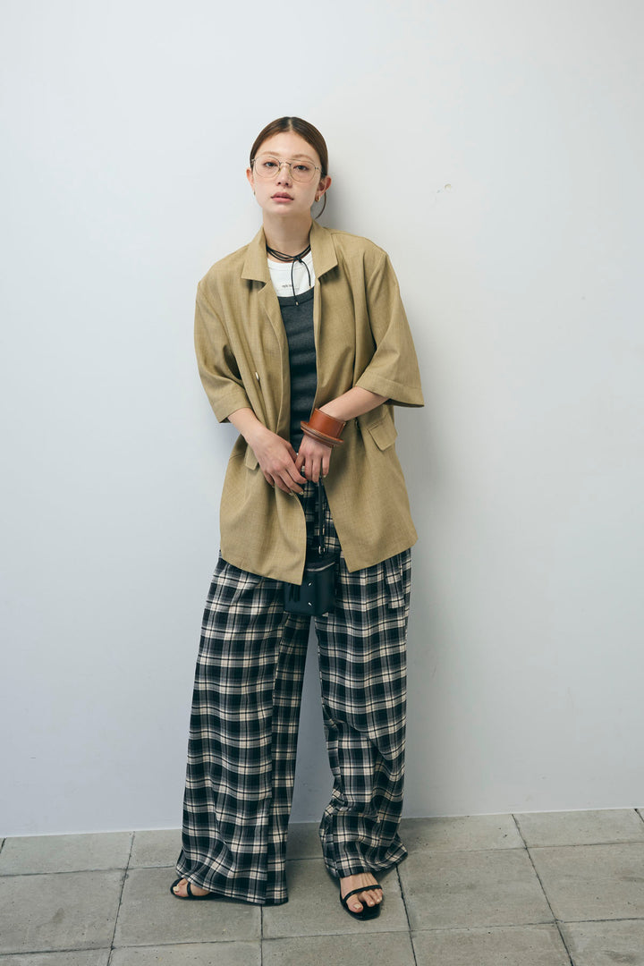 [予約/SET]半袖ダブルテーラードJK+チェックパンツ(2set)