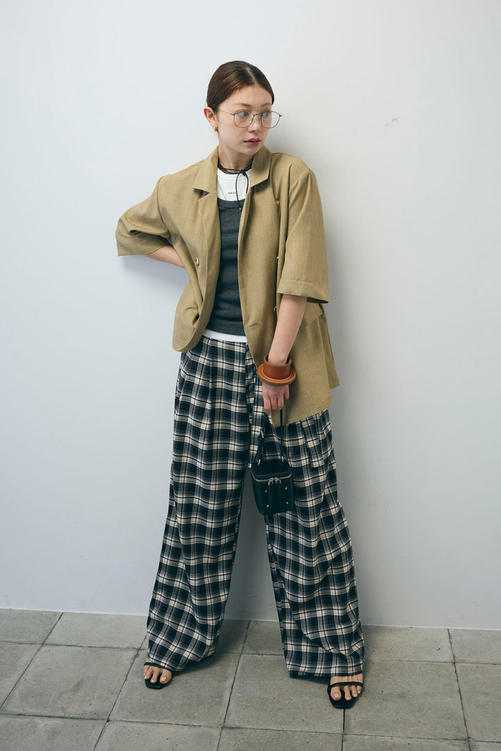 [予約/SET]半袖ダブルテーラードJK+チェックパンツ(2set)