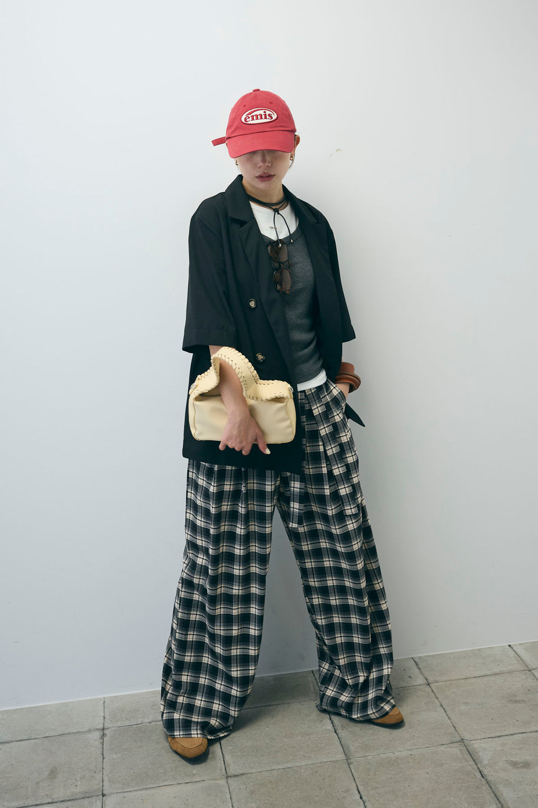 [予約/SET]半袖ダブルテーラードJK+チェックパンツ(2set)