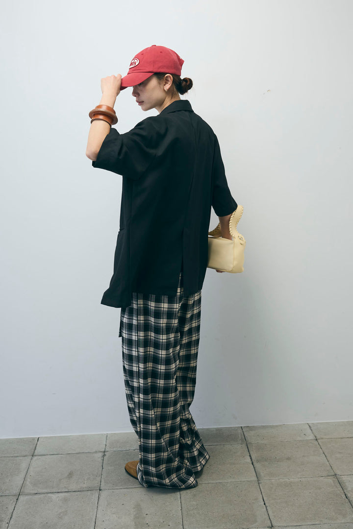 [予約/SET]半袖ダブルテーラードJK+チェックパンツ(2set)