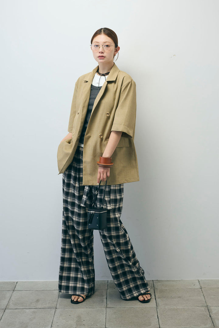 [予約/SET]半袖ダブルテーラードJK+チェックパンツ(2set)
