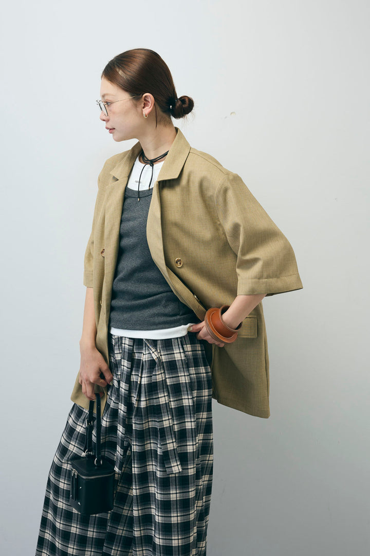 [予約/SET]半袖ダブルテーラードJK+チェックパンツ(2set)