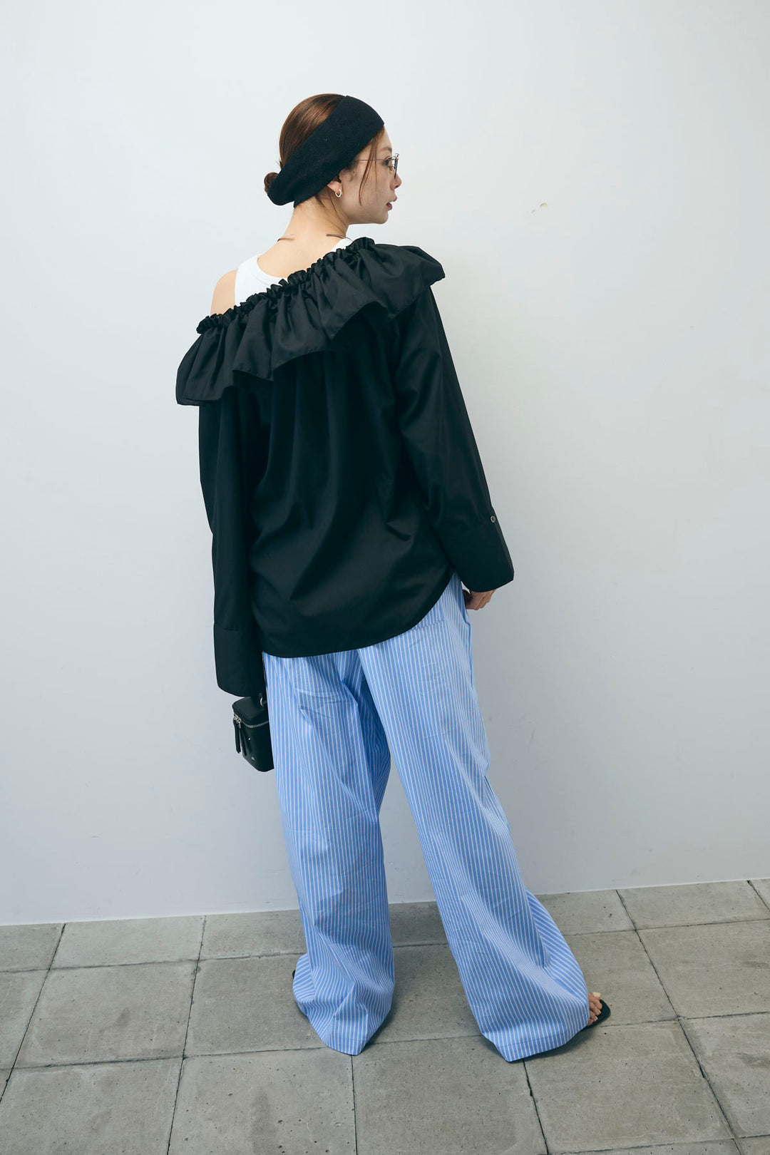 [予約/SET]TCブロード2wayフリルオフショルブラウス+ストライプ イージー ワイド パンツ(2set)