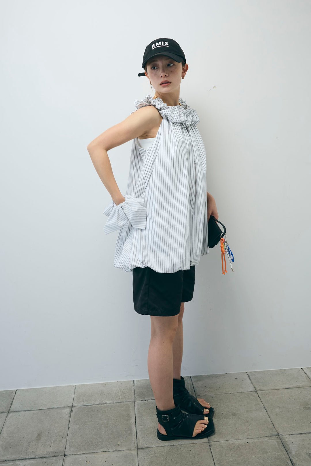 [予約/SET]ストライプバルーンアメスリTOPS+ツイルタックハーフパンツ(2set)