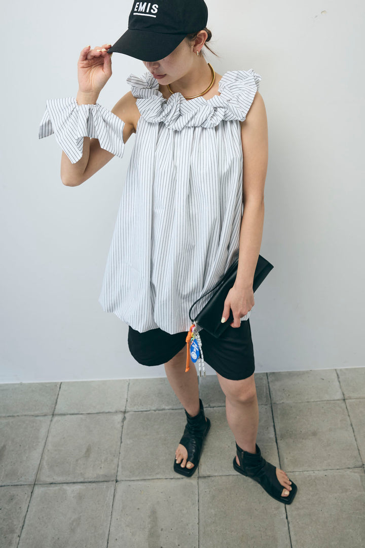 [予約/SET]ストライプバルーンアメスリTOPS+ツイルタックハーフパンツ(2set)