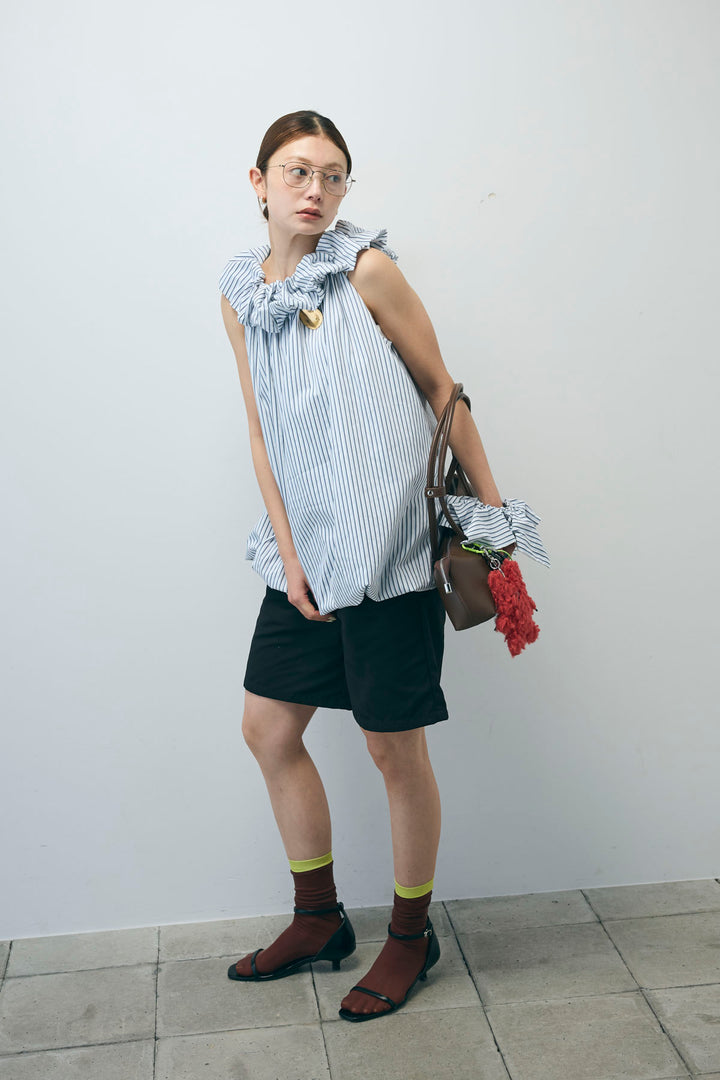 [予約/SET]ストライプバルーンアメスリTOPS+ツイルタックハーフパンツ(2set)