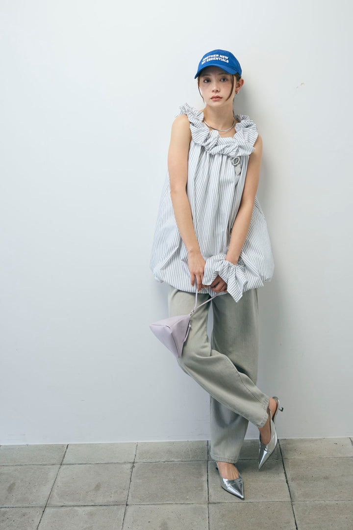 [予約/SET]ストライプバルーンアメスリTOPS+ヴィンテージカーブデニムパンツ(2set)