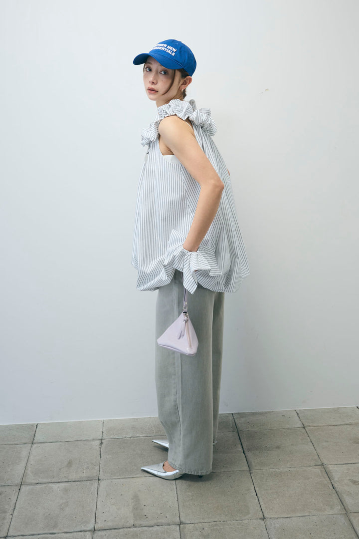 [予約/SET]ストライプバルーンアメスリTOPS+ヴィンテージカーブデニムパンツ(2set)